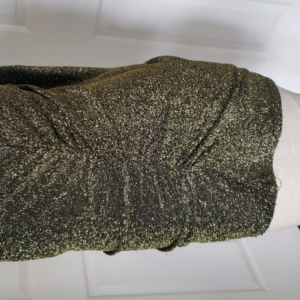 Vintage 90s Nine West Gold Shimmer Ruched Top S Gold Black Ruched Minimalist - Picture 9 of 17